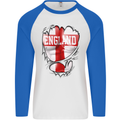 Gym St. George's Cross English Flag England Mens L/S Baseball T-Shirt White/Royal Blue