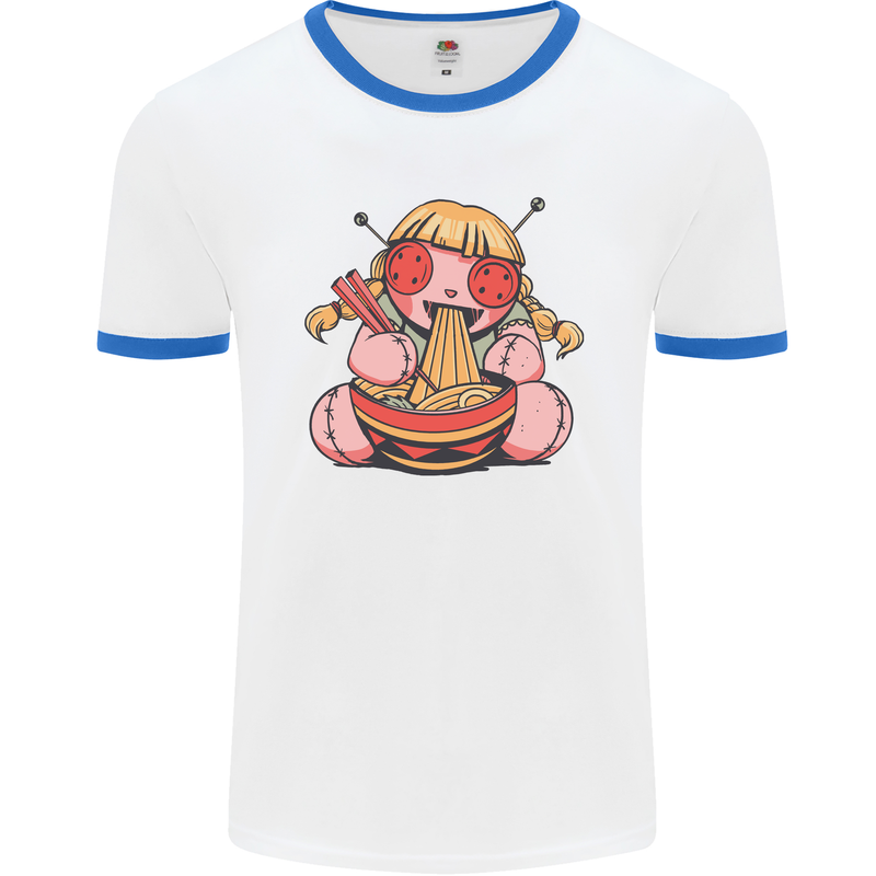 An Anime Voodoo Doll Mens Ringer T-Shirt White/Royal Blue