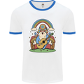 Trippy Guitar Hippy Gnome Magic Mushrooms Mens Ringer T-Shirt White/Royal Blue