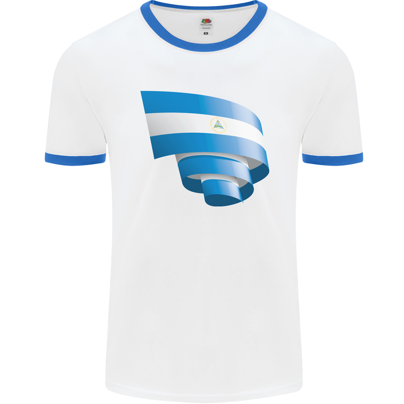 Curled Nicaragua Flag Nicaraguan Day Football Mens Ringer T-Shirt White/Royal Blue