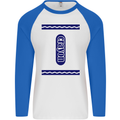 Crayon Fancy Dress Outfit Costume Funny Mens L/S Baseball T-Shirt White/Royal Blue