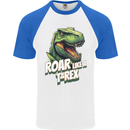 Roar Like a T-Rex Dinosaur Mens S/S Baseball T-Shirt White/Royal Blue