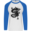 Ink Dragon Tattoo Mens L/S Baseball T-Shirt White/Royal Blue