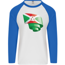 Curled Burundi Flag Burundians Day Football Mens L/S Baseball T-Shirt White/Royal Blue