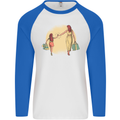 Mum and Daughter Shopping Mens L/S Baseball T-Shirt White/Royal Blue