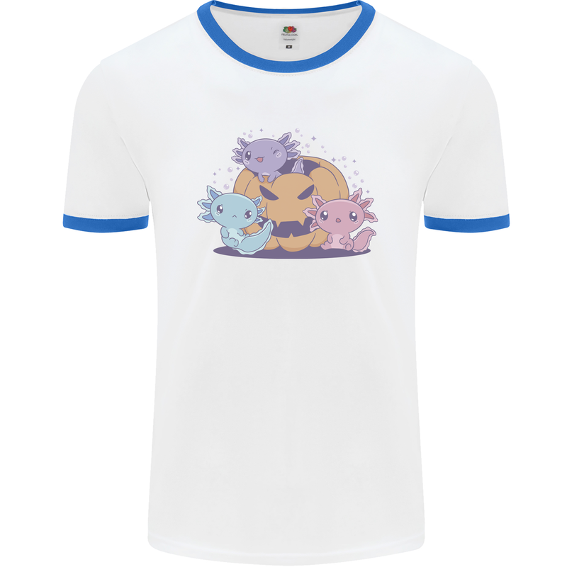 Axolottle Pumpkin Cute Halloween Kawaii Mens Ringer T-Shirt White/Royal Blue