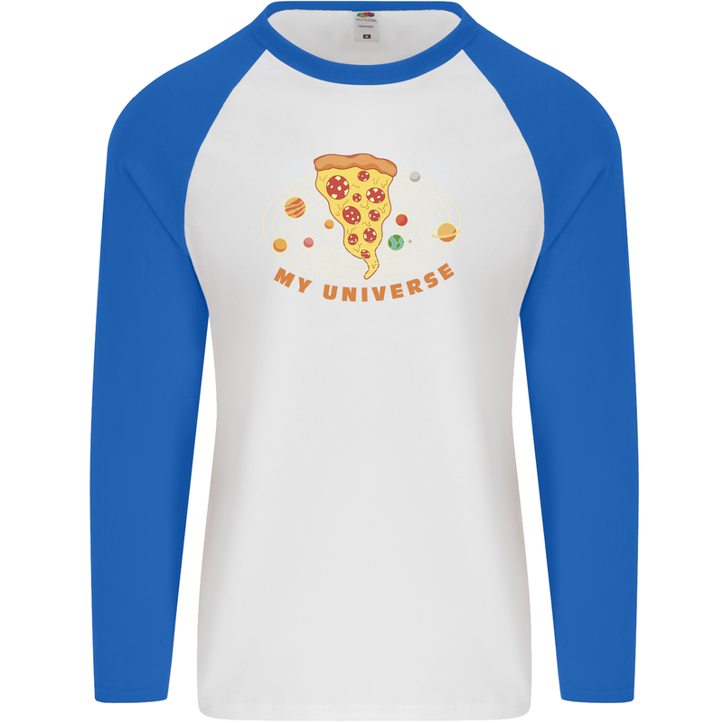 My Pizza Universe Funny Food Diet Mens L/S Baseball T-Shirt White/Royal Blue