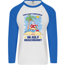 Christmas in July Summer Santa Clause Beach Mens L/S Baseball T-Shirt White/Royal Blue