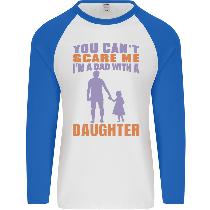 Dad With a Daughter Funny Fathers Day Mens L/S Baseball T-Shirt White/Royal Blue