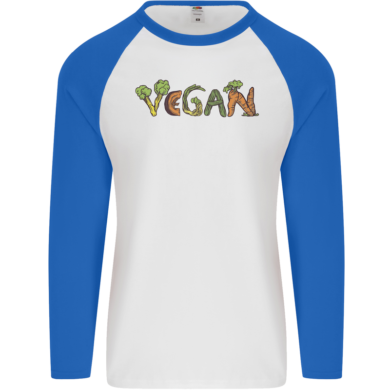 Vegan Vegetables Mens L/S Baseball T-Shirt White/Royal Blue