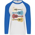 Four Ukulele Guitars Mens L/S Baseball T-Shirt White/Royal Blue