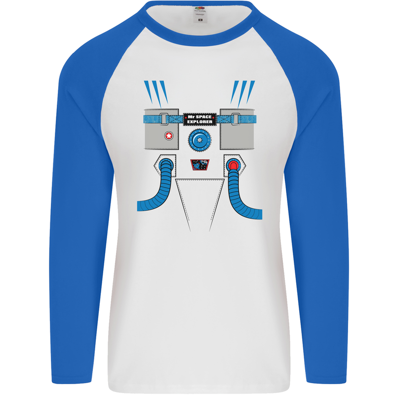 Astronaut Fancy Dress Costume Mens L/S Baseball T-Shirt White/Royal Blue