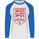 The Vikings Valknut Symbol Lions Valhalla Mens L/S Baseball T-Shirt White/Royal Blue
