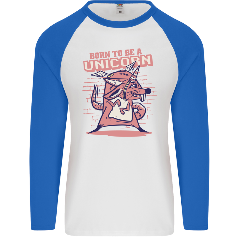 A Rat Born To Be a Unicorn Funny Mens L/S Baseball T-Shirt White/Royal Blue