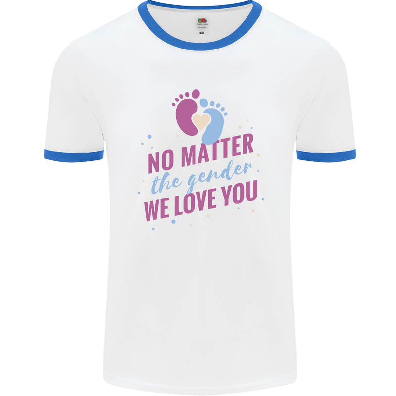 No Matter the Gender New Baby Pregnancy Pregnant Mens Ringer T-Shirt White/Royal Blue