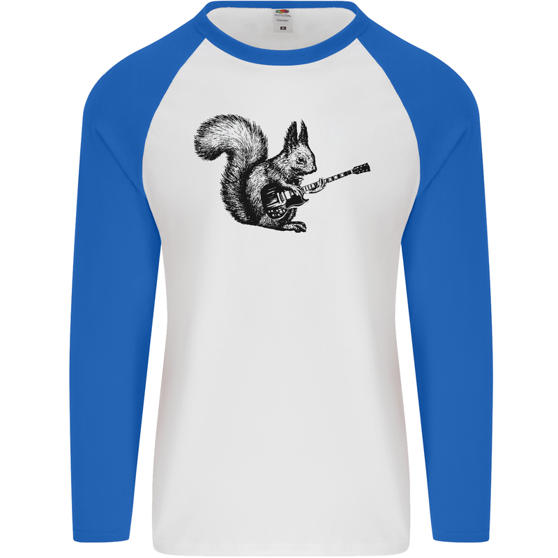 A Squirrel Playing the Guitar Mens L/S Baseball T-Shirt White/Royal Blue