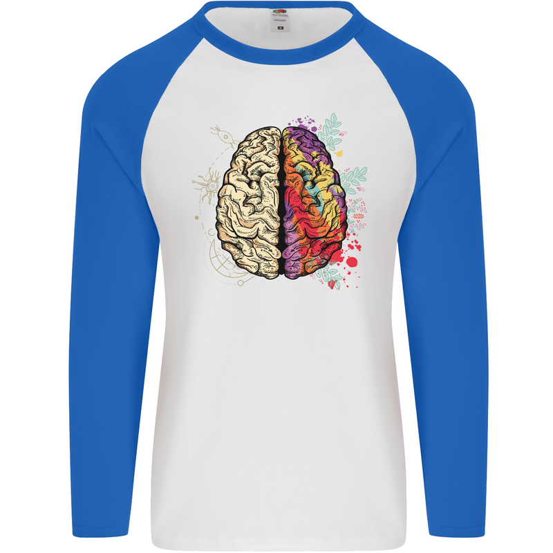 Science vs Artistic Brain Art IQ Physics Mens L/S Baseball T-Shirt White/Royal Blue