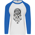 Bring the Nightmare Tribal Owl Skull Gothic Mens L/S Baseball T-Shirt White/Royal Blue