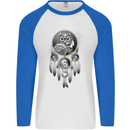 Bring the Nightmare Tribal Owl Skull Gothic Mens L/S Baseball T-Shirt White/Royal Blue