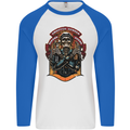 Motorbike Chopper Rebels Bikers Beers Mens L/S Baseball T-Shirt White/Royal Blue