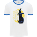 Child of the Night Halloween Black Cat Witch Mens Ringer T-Shirt White/Royal Blue