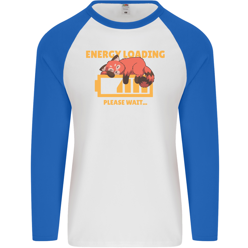 Sleeping Fox Energy Funny Lazy Anti-Social Mens L/S Baseball T-Shirt White/Royal Blue