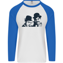 Laurel & Hardy AKA Dick and Doof Mens L/S Baseball T-Shirt White/Royal Blue