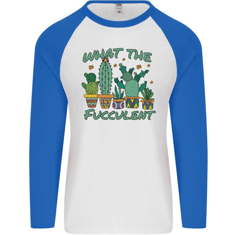 Gardening Fucculent Funny Plant Botanist Mens L/S Baseball T-Shirt White/Royal Blue