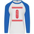 Crayon Fancy Dress Outfit Costume Funny Mens L/S Baseball T-Shirt White/Royal Blue