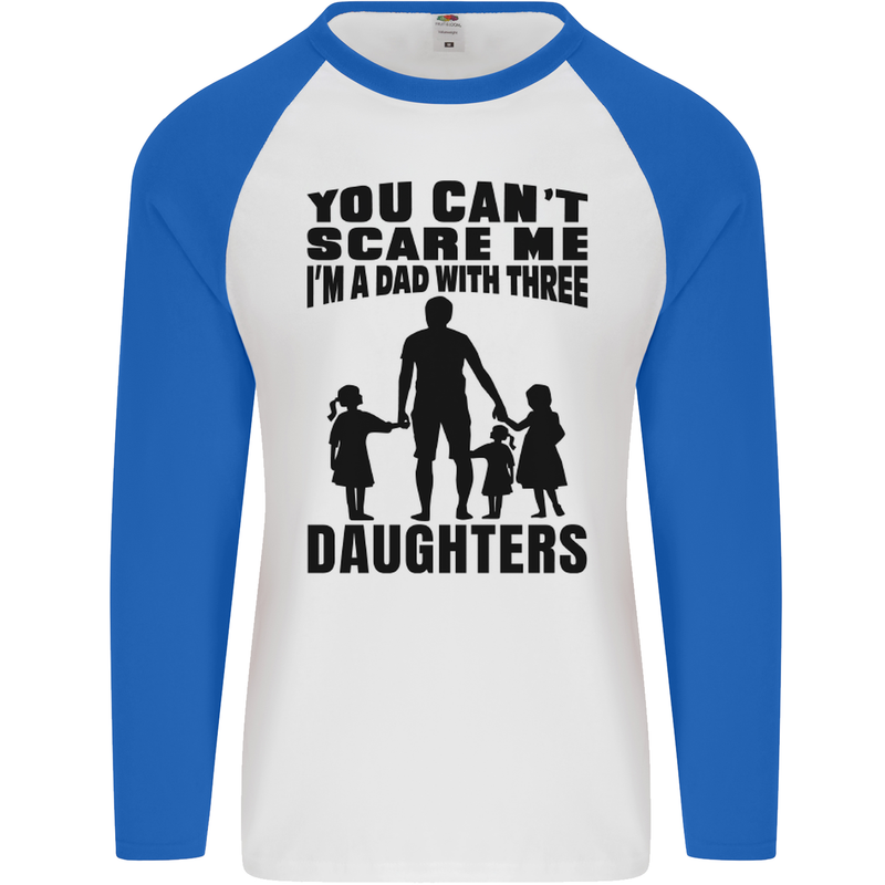 Dad With Three Daughters Funny Fathers Day Mens L/S Baseball T-Shirt White/Royal Blue