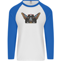 Ancient Egypt Winged Cats Eye of Horus Mens L/S Baseball T-Shirt White/Royal Blue