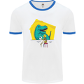 T-Rex Wrestling a Skeleton Dinosaurs Skull Mens Ringer T-Shirt White/Royal Blue