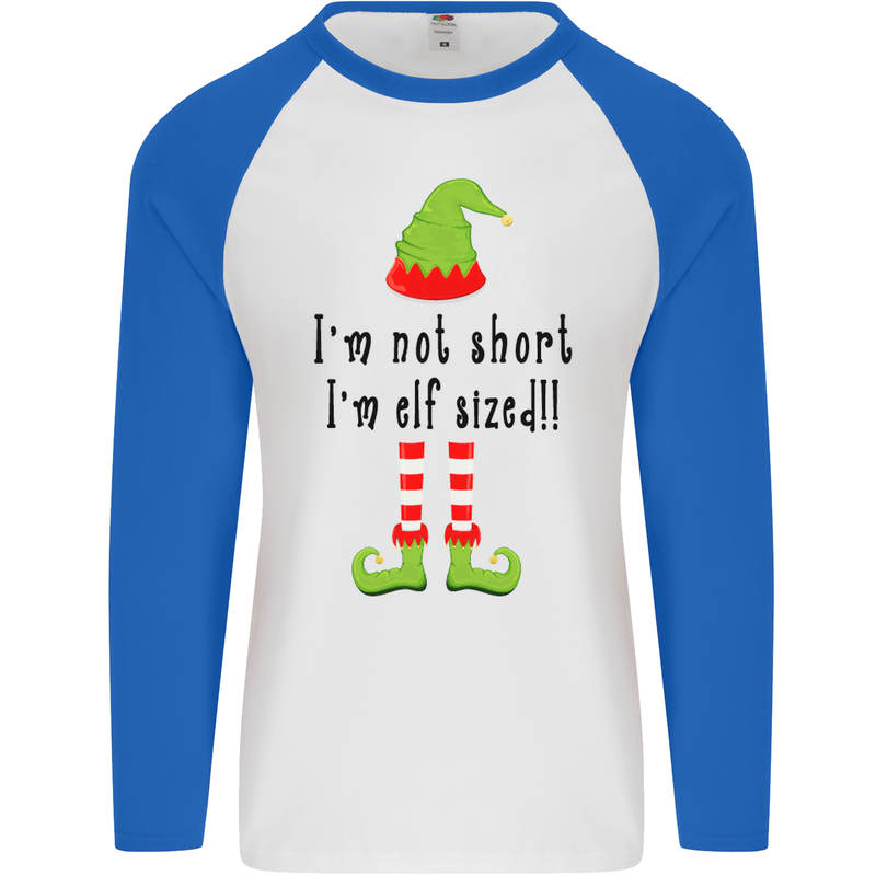 I'm Not Short I'm Elf Sized Funny Christmas Mens L/S Baseball T-Shirt White/Royal Blue