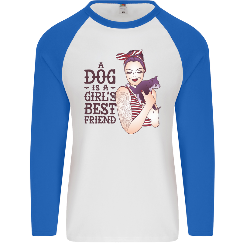 A Dog Is a Girl's Best Friend Chihuahua Mens L/S Baseball T-Shirt White/Royal Blue