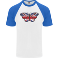 Union Jack Butterfly British Britain Flag Mens S/S Baseball T-Shirt White/Royal Blue