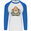 Funny Lazy Couch Potato Watchng TV Mens L/S Baseball T-Shirt White/Royal Blue