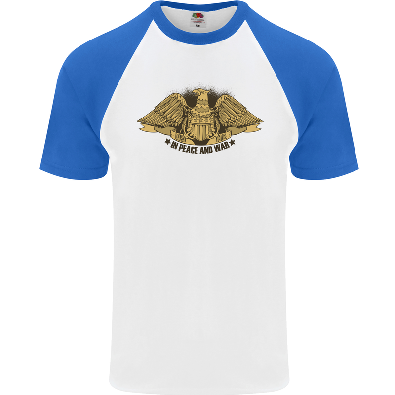 US Natural Resources in Peace & War USA Mens S/S Baseball T-Shirt White/Royal Blue