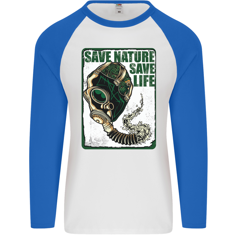 Save Nature Environment Climate Change Life Mens L/S Baseball T-Shirt White/Royal Blue