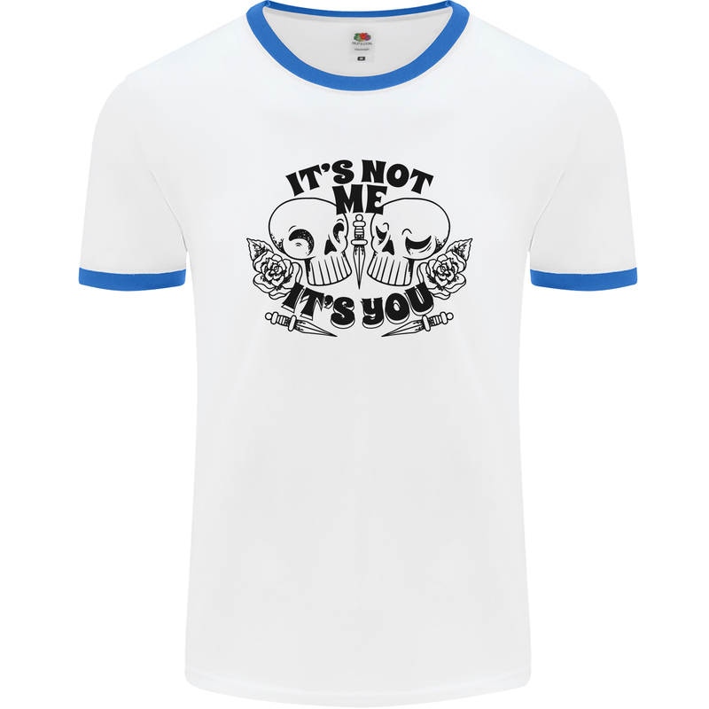 It's Not Me Anti Valentines Singles Day Skull Mens Ringer T-Shirt White/Royal Blue