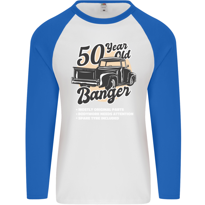 50 Year Old Banger Birthday 50th Year Old Mens L/S Baseball T-Shirt White/Royal Blue