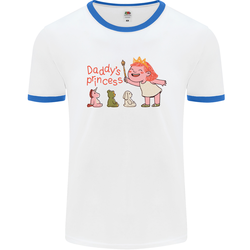 Daddys Princess Funny Unicorn Teddy Bear Mens Ringer T-Shirt White/Royal Blue