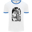 It's Beer Time Skeleton Hand Skull Mens Ringer T-Shirt White/Royal Blue