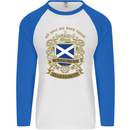 All Men Are Born Equal Scotland Scottish Mens L/S Baseball T-Shirt White/Royal Blue
