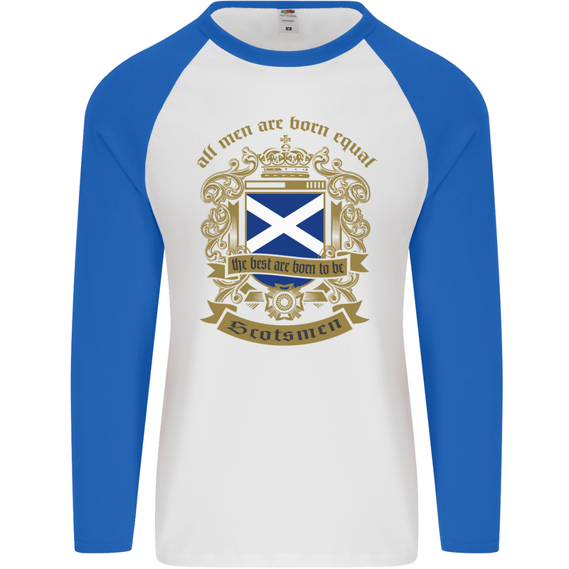 All Men Are Born Equal Scotland Scottish Mens L/S Baseball T-Shirt White/Royal Blue