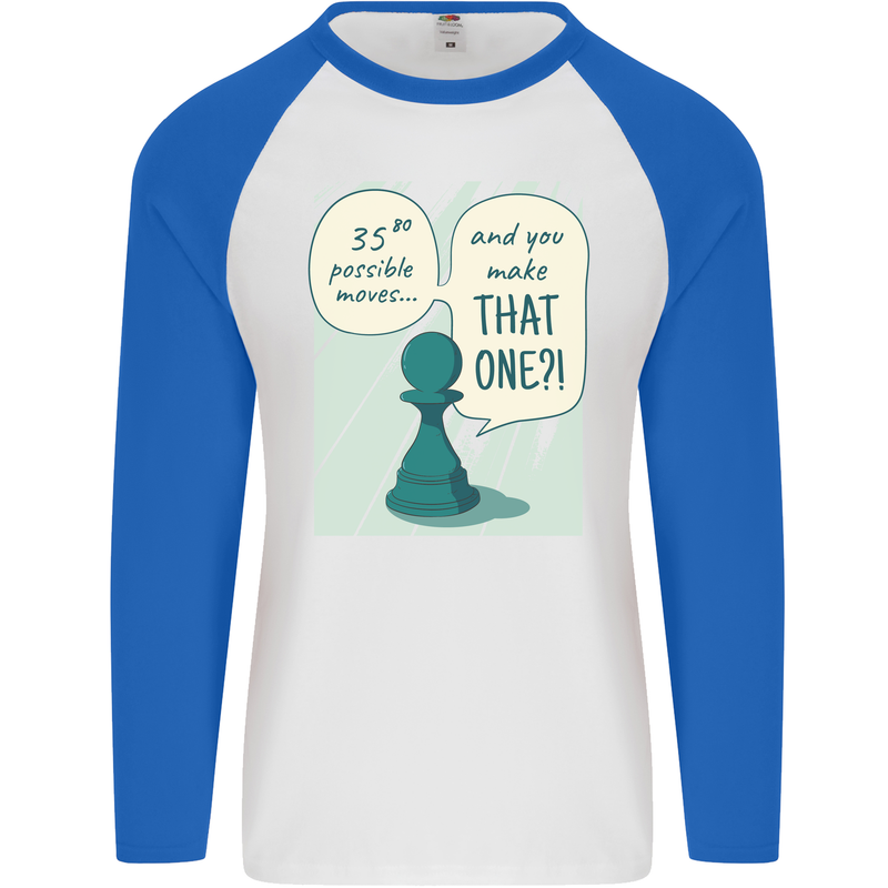 Chess Moves Funny Mens L/S Baseball T-Shirt White/Royal Blue