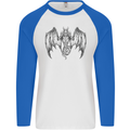 Serpent Dragon Gothic Fantasy Heavy Metal Mens L/S Baseball T-Shirt White/Royal Blue