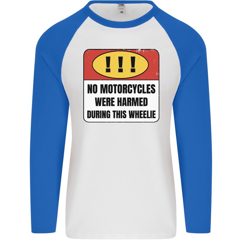 Funny Wheelie Motorbike Motocross MotoX Mens L/S Baseball T-Shirt White/Royal Blue