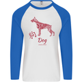 Chinese Zodiac Shengxiao Year of the Dog Mens L/S Baseball T-Shirt White/Royal Blue