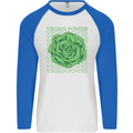 Vegan Power Mens L/S Baseball T-Shirt White/Royal Blue