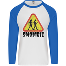 Smombie Antisocial Phone Smartphone Addict Mens L/S Baseball T-Shirt White/Royal Blue